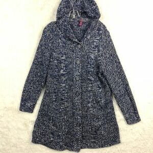Gitano Womens Sweater Cardigan‎ Tunic Hooded Cable Knit Blue Marled Plus 18 20W